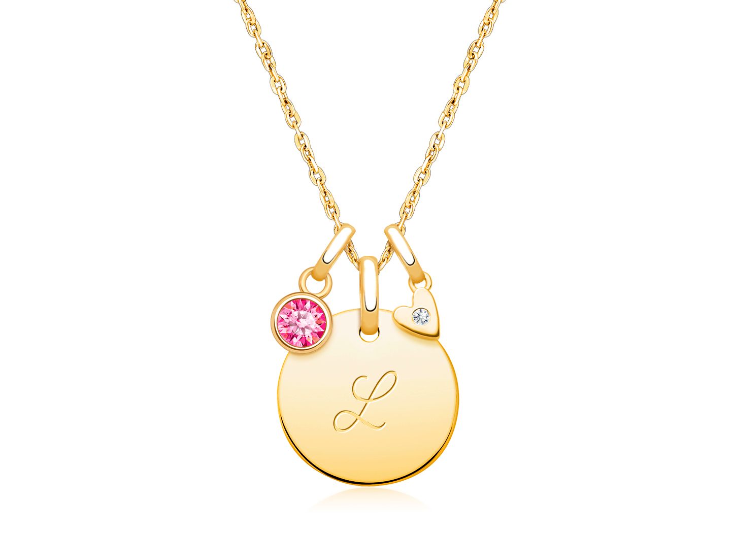 Enlarged to Show Detail<br />Shown with <u>Optional</u> Birthstone and Heart Charms