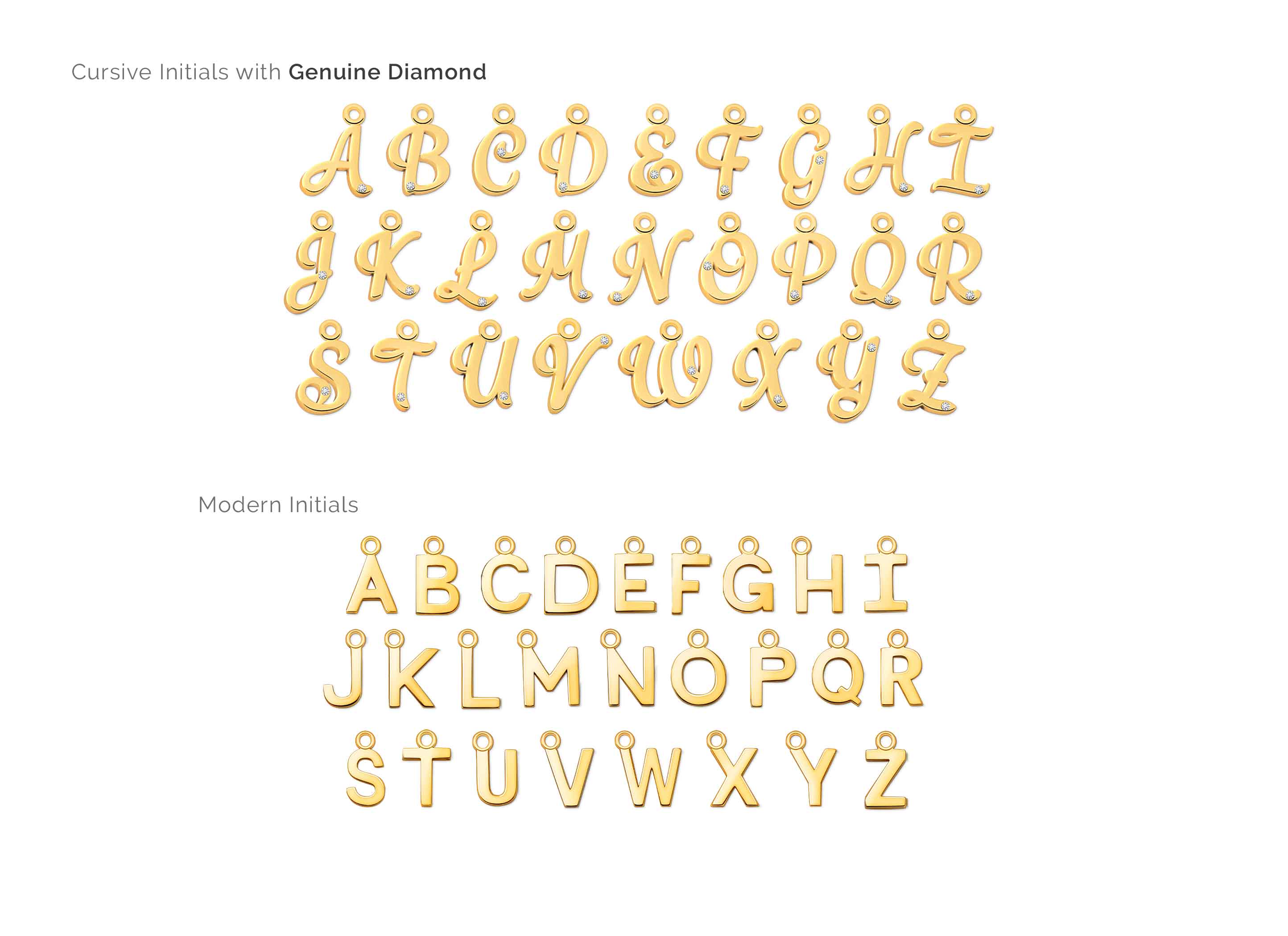 Cursive Initials with Genuine Diamond<br>And Modern Initial Charms Available