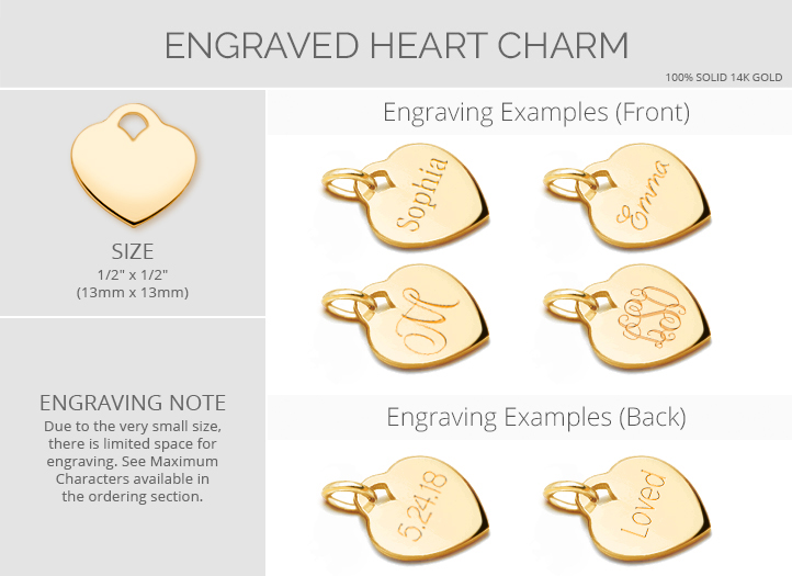 Engraved Heart Charm Personalization Options<br />&nbsp