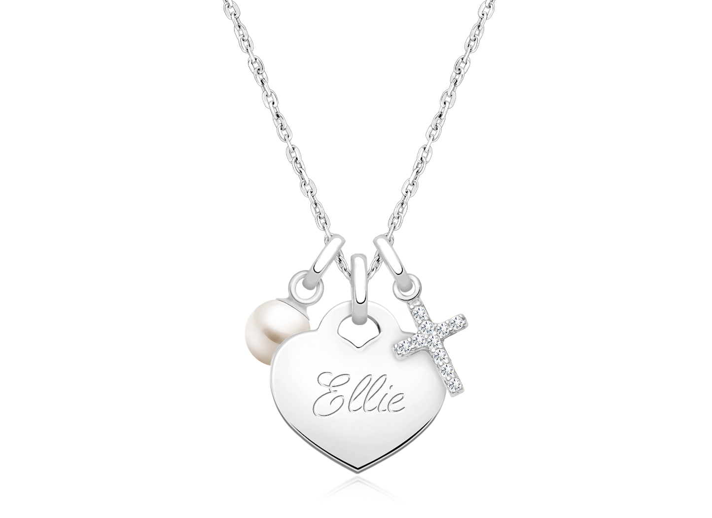 Enlarged to Show Detail<br />Example Shown with <u>Upgraded</u> Religious Charm and <u>Optional</u> Pearl Charm