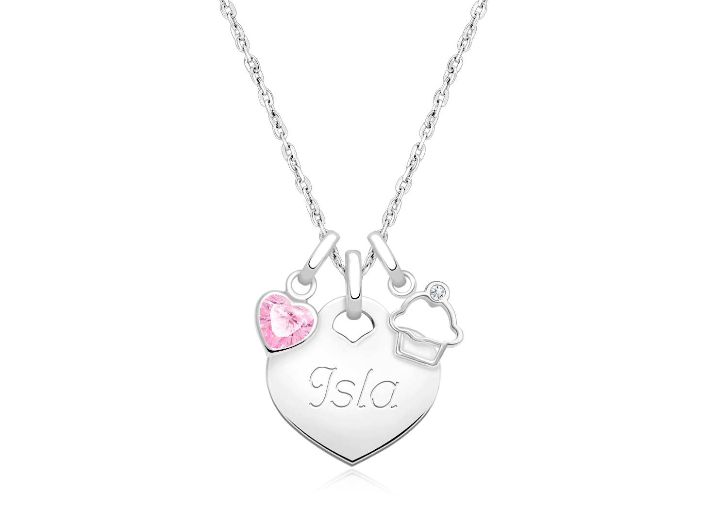 Enlarged to Show Detail<br />Example Necklace Shown with <u>Optional<u> Pink Heart & Cupcake Charms