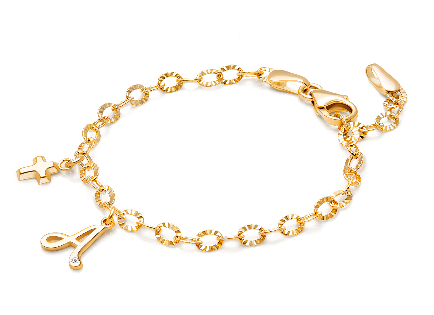 Enlarged to Show Detail<br />Example Shown with <u>Included</u> Diamond Initial and Religious Charm