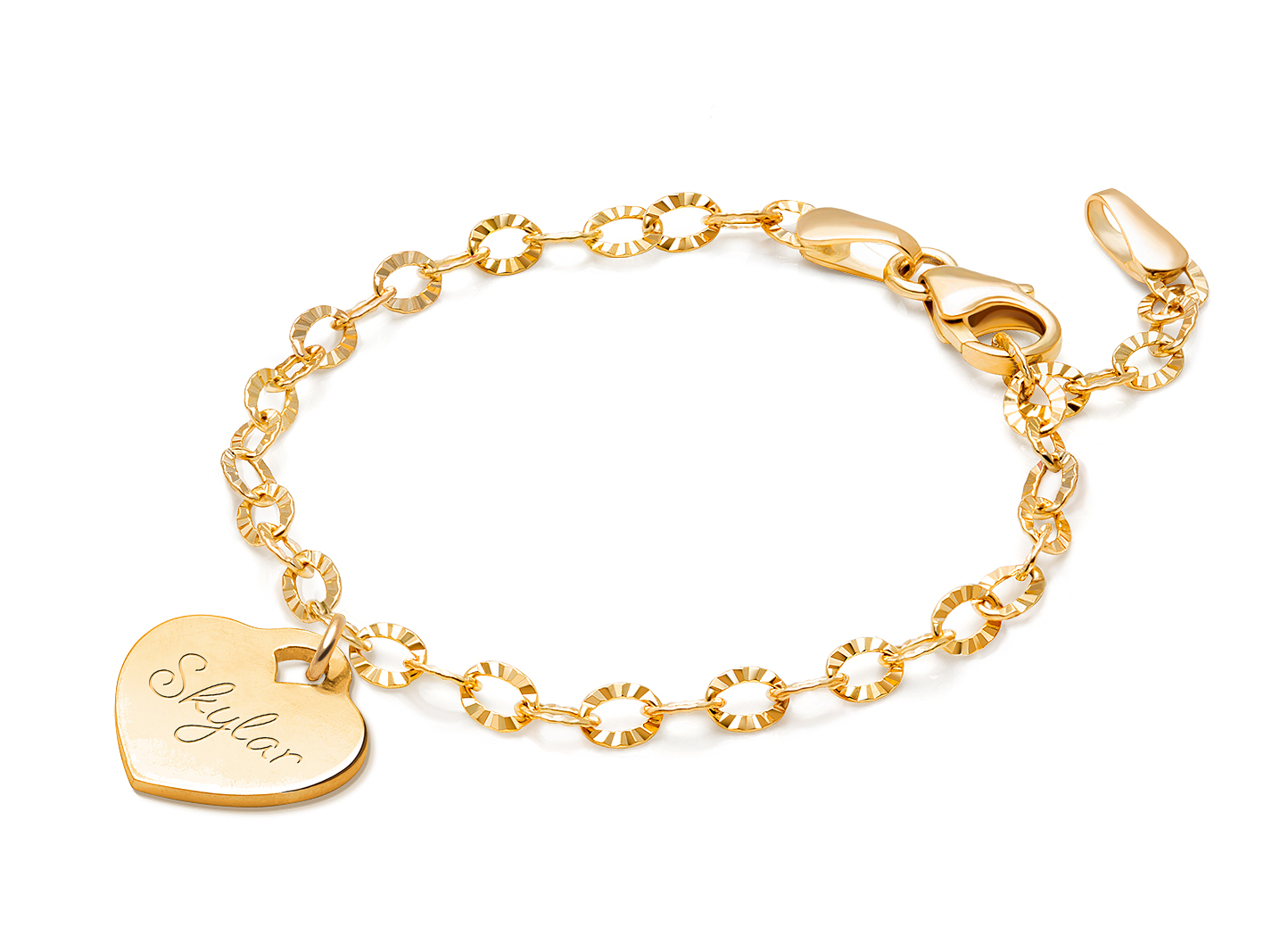 Enlarged to Show Detail<br />Example Shown with <u>Included</u> Engraved Heart Charm