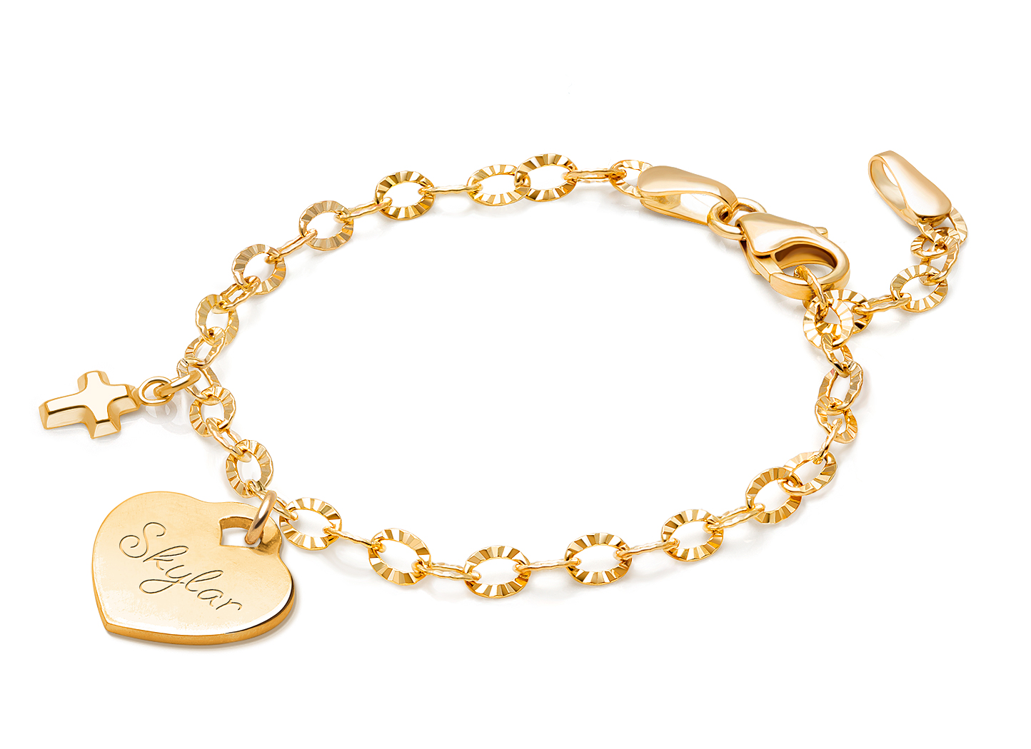 Enlarged to Show Detail<br />Example Shown with <u>Included</u> Engraved Heart and Religious Charm