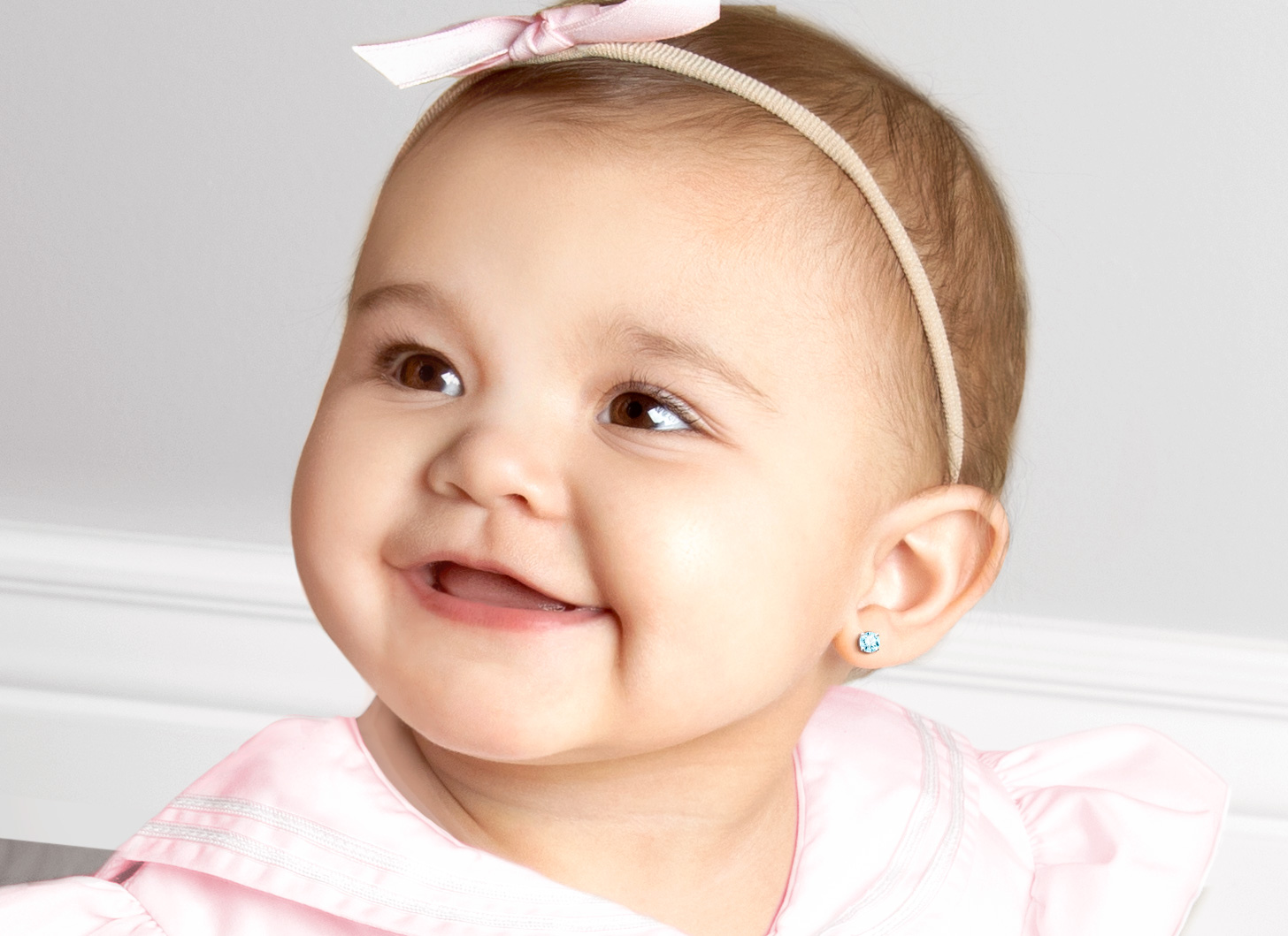 March Birthstone Earring Shown on Child Model