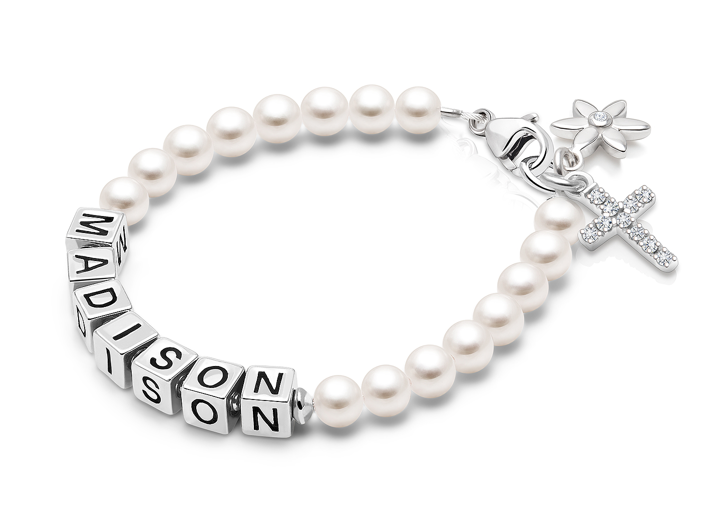 Shown with <u>Upgraded</u> Cross - Flower Charm <u>NOT</u> Included<br />( add the charms your child would love )