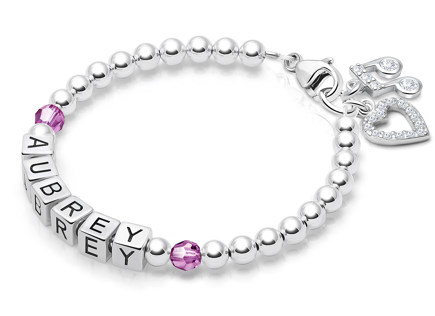 February Birthstone Shown<br>Music Note & Heart Charms <u>NOT</u> Included<br />( add the charms your child would love )