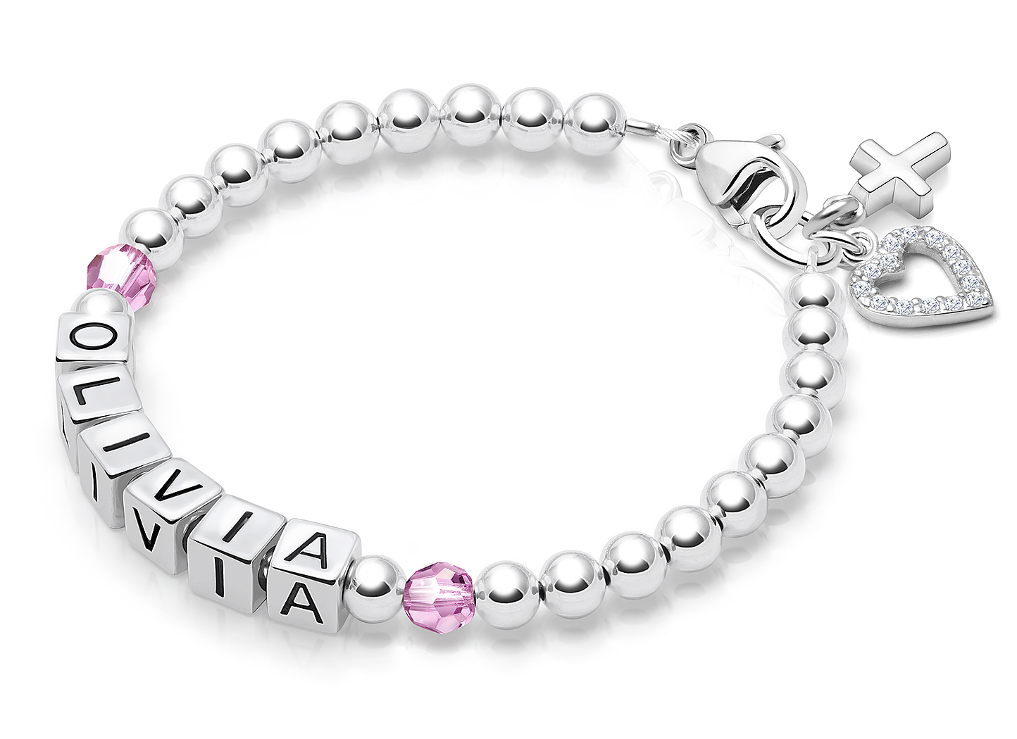 June Birthstone Shown<br/>Heart & Flower Charms <u>NOT</u> Included<br />( add the charms your child would love )