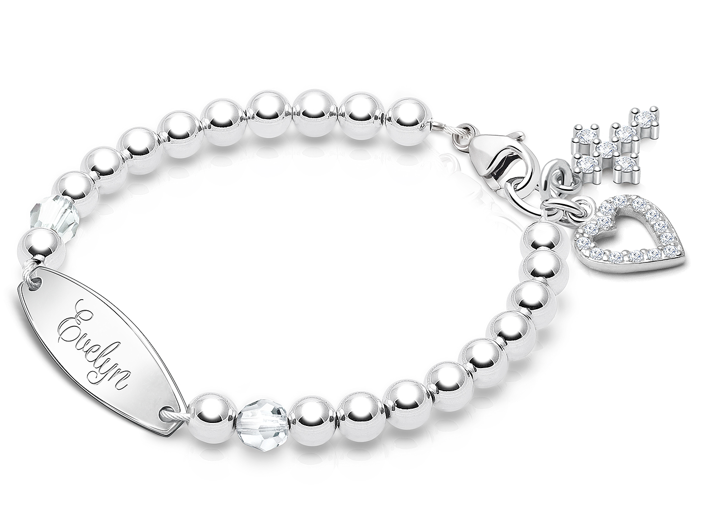 April Birthstone Shown<br>Shown with <u>Upgraded</u> Cross charm - Heart Charm <u>NOT</u> Included<br />( add the charms your child would love )
