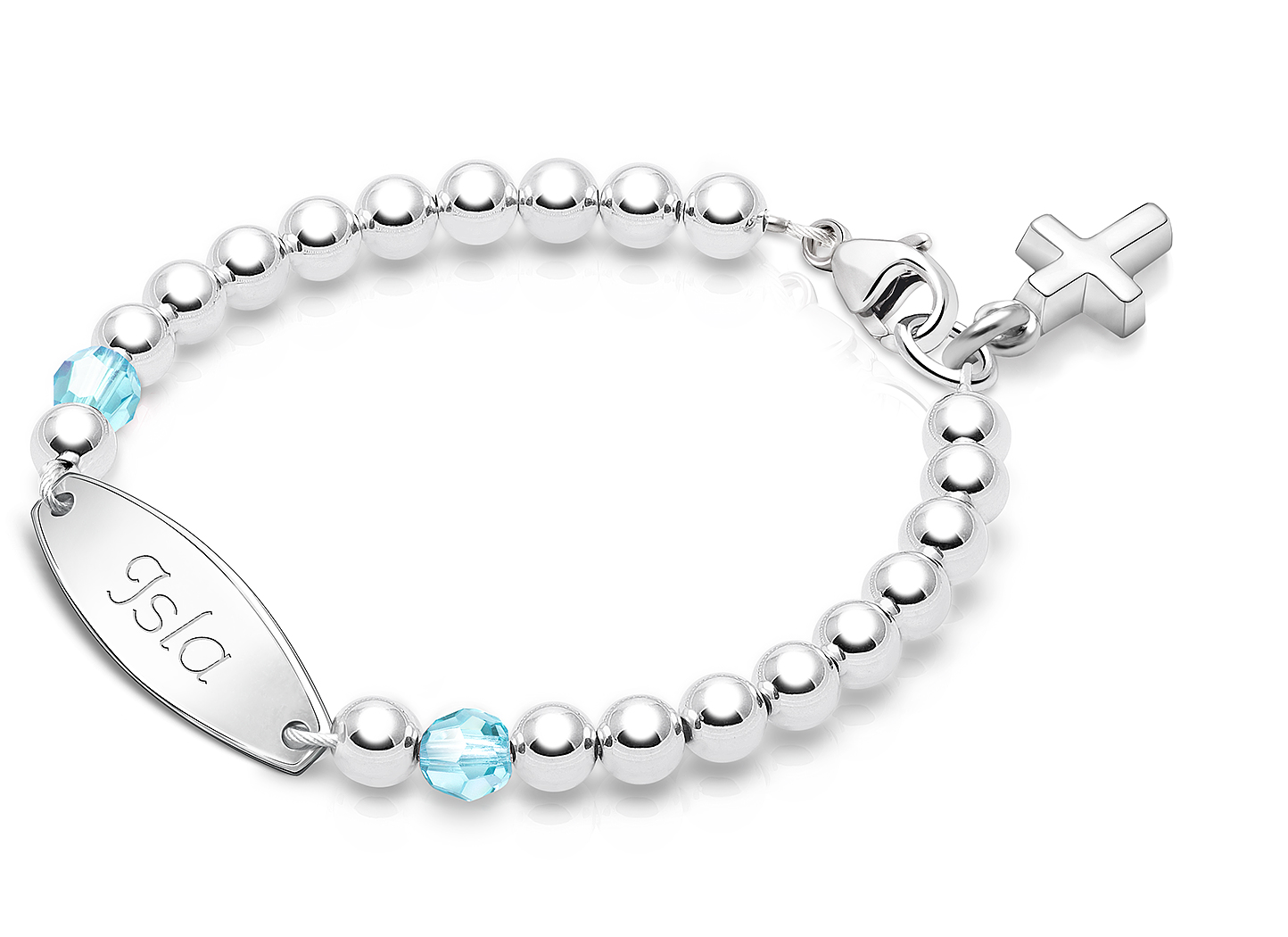 March Birthstone Shown<br>Shown with <u>Included</u> Cross Charm<br />( add more charms your child would love )