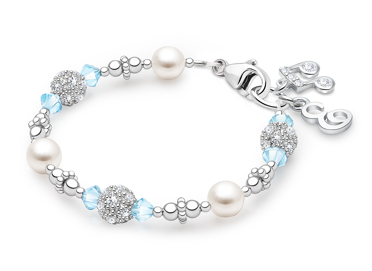March Birthstone Shown<br> Music Note & Initial Charms <u>NOT</u> Included<br />( add the charms your child would love )