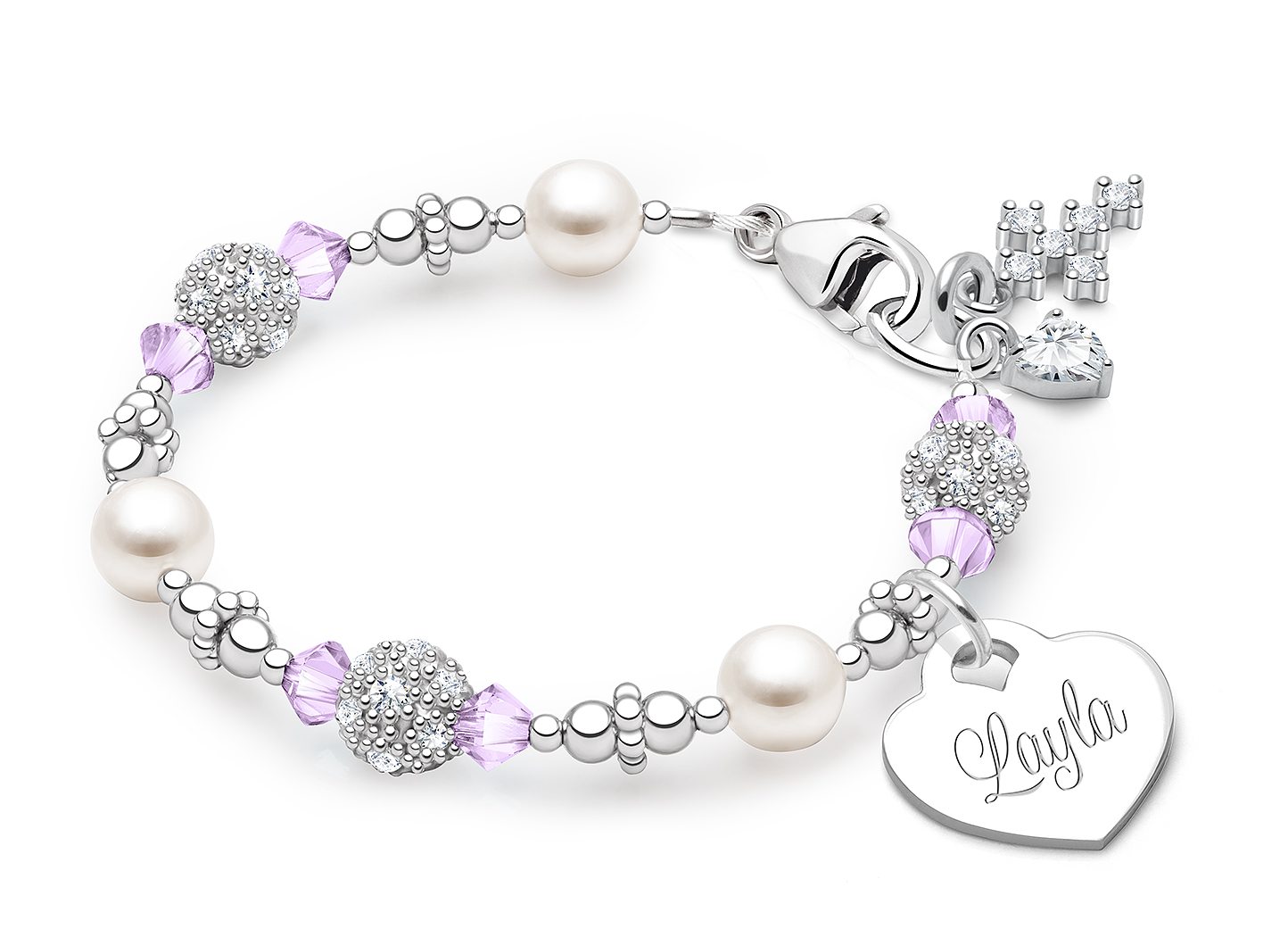 June Birthstone Shown<br> Cross & Heart Charms <u>NOT</u> Included<br />( add the charms your child would love )