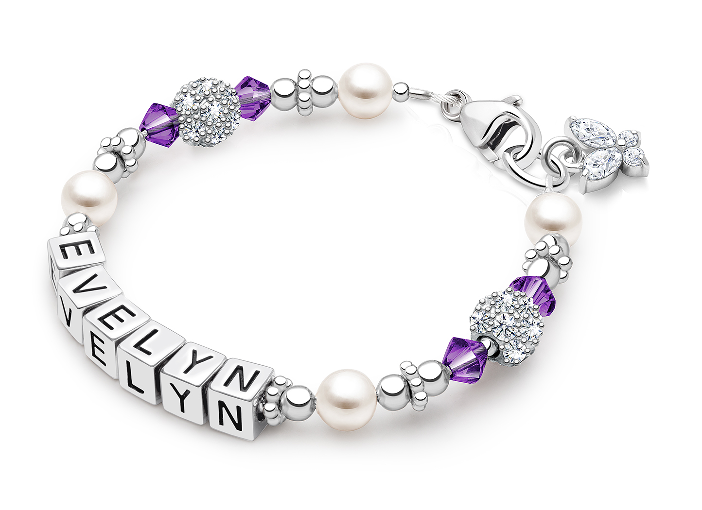 February Birthstone Shown<br> Butterfly Charm <u>NOT</u> Included<br />( add the charms your child would love )