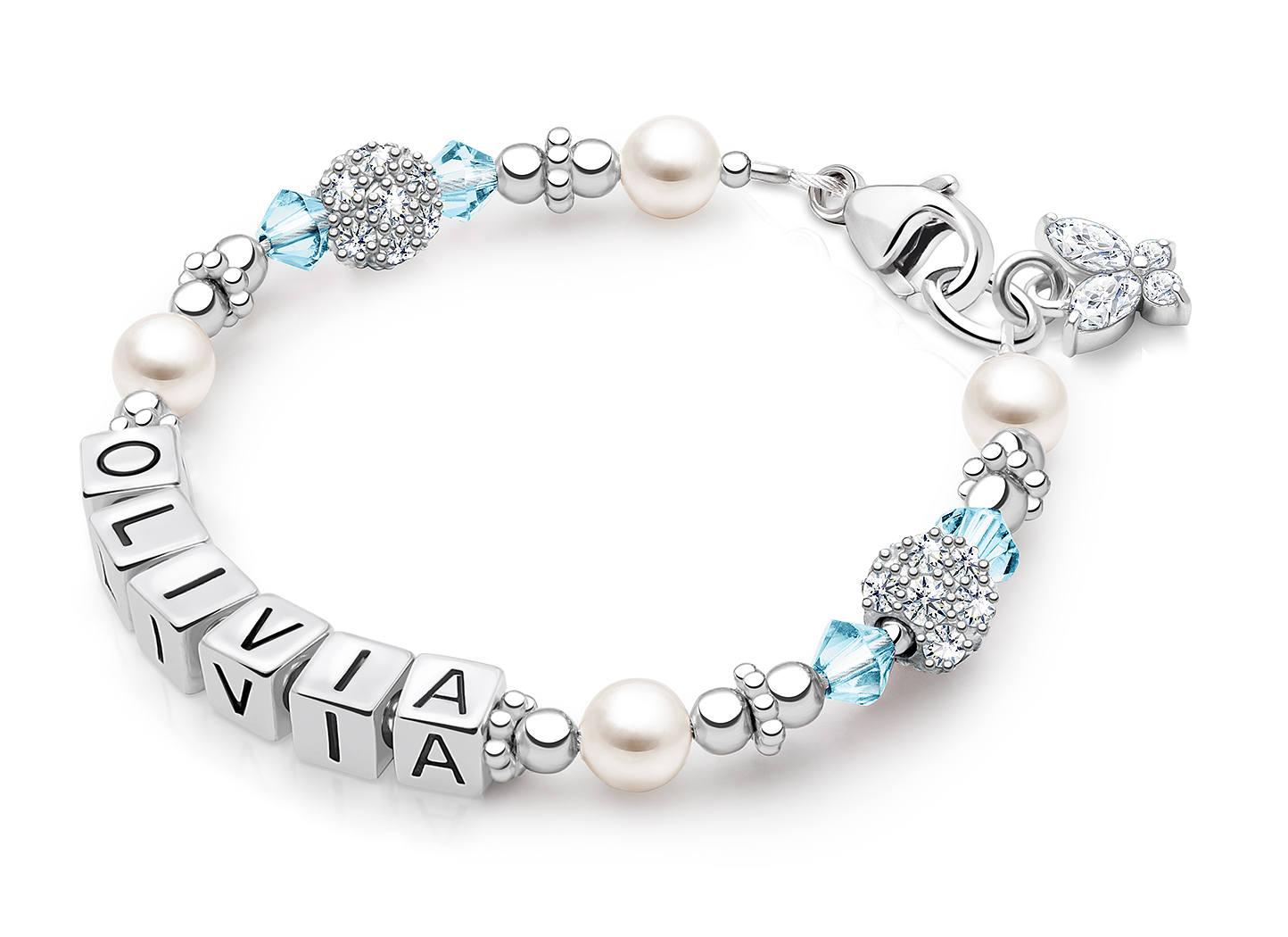 March Birthstone Shown<br>Butterfly Charm <u>NOT</u> Included<br />( add the charms your child would love )