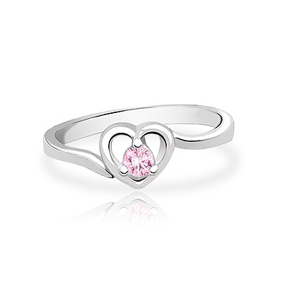 Silhouette Sparkle, Pink CZ Heart Ring - Sterling Silver 