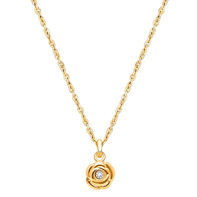 Blushing Rose, Clear CZ Teen&#039;s Necklace for Girls - 14K Gold