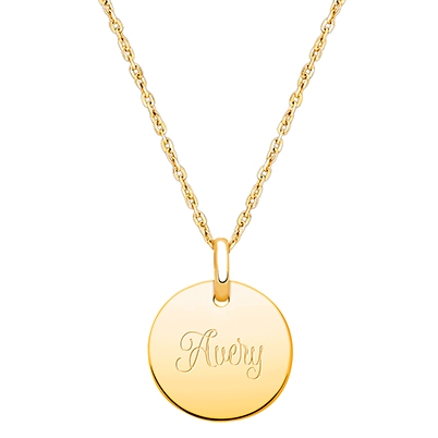14K Gold Baby Round, Engraved Children&#039;s Necklace for Girls (FREE Personalization) - 14K Gold