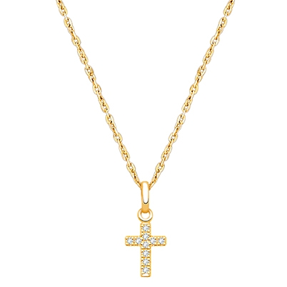 Divine Light, Cross with Genuine Diamonds Children&#039;s Necklace for Boys - 14K Gold