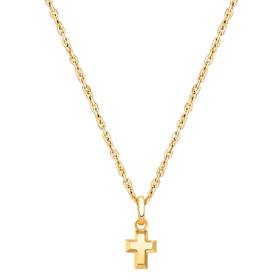 Simple Cross, Teeny Tiny Teen&#039;s Necklace for Girls - 14K Gold