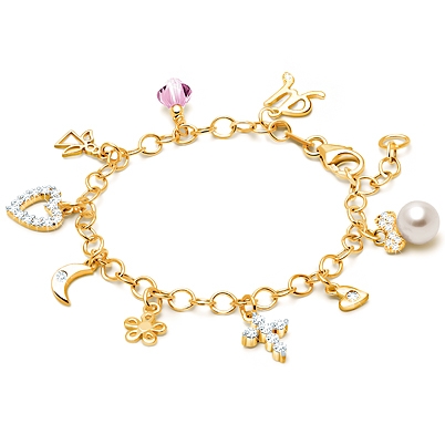 14K Gold Initial Charm Bracelet (Design Your Own Baby/Children&#039;s Classic Link Bracelet with Initial Charm) - 14K Gold
