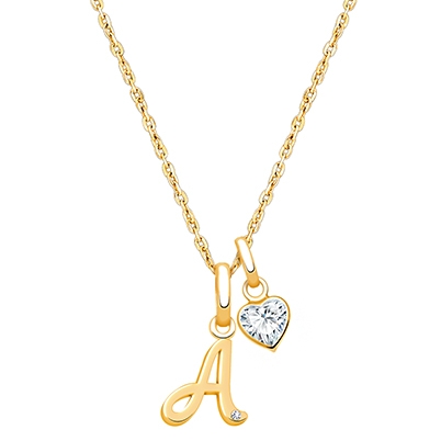 14K Gold Initial with Genuine Diamond &quot;Design Your Own&quot; Personalized Children&#039;s Necklace for Girls - 14K Gold