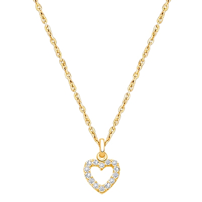 Pure Splendor Heart with Genuine Diamonds, Children&#039;s Necklace for Girls - 14K Gold