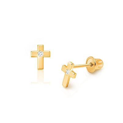 Gold cross earrings for little girls
