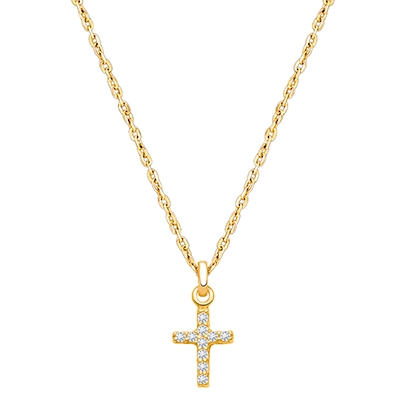 Miraculous Cross, Modern Pavé CZ Children&#039;s Necklace for Boys - 14K Gold