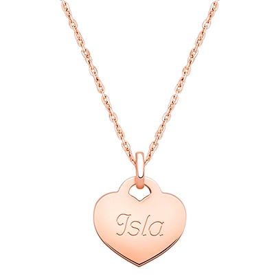 14K Rose Gold Baby Heart, Engraved Children&#039;s Necklace for Girls (FREE Personalization) - 14K Rose Gold