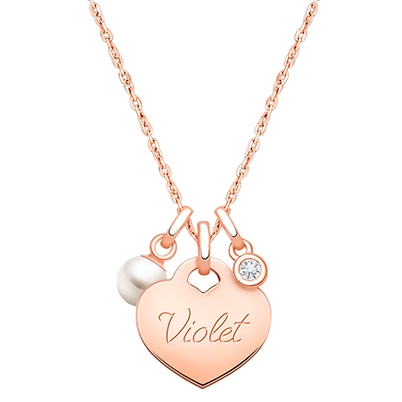 14K Rose Gold Baby Heart &quot;Design Your Own&quot; Children&#039;s Necklace for Girls (Optional Charms &amp; FREE Engraving) - 14K Rose Gold