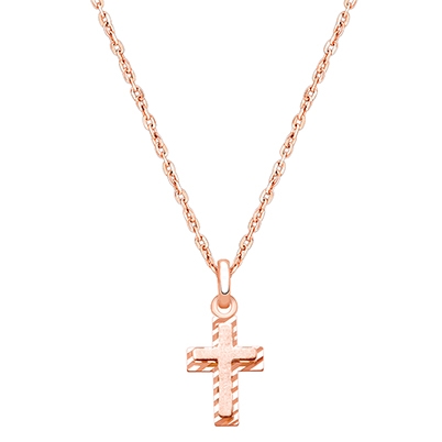 Beautifully Beveled Cross, Children&#039;s Necklace for Girls - 14K Rose Gold