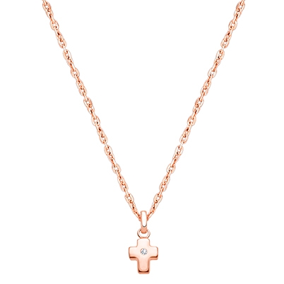 Forever in Faith Cross with Genuine Diamond, Children's Necklace for Boys - 14K Rose Gold