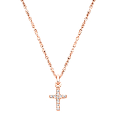 Miraculous Cross, Modern Pavé CZ Children's Necklace for Boys - 14K Rose Gold