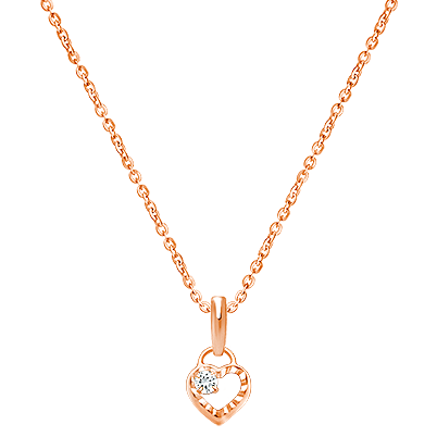 Touch of Sparkle, Clear CZ Heart, Teen&#039;s Necklace for Girls - 14K Rose Gold