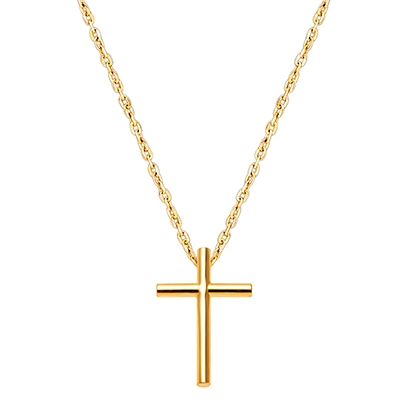 Rounded Cross, Children&#039;s Necklace for Girls - 14K Gold
