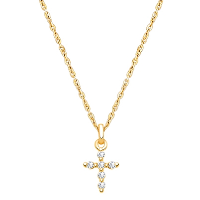 Shining Cross, Pavé CZ Children&#039;s Necklace for Girls - 14K Gold