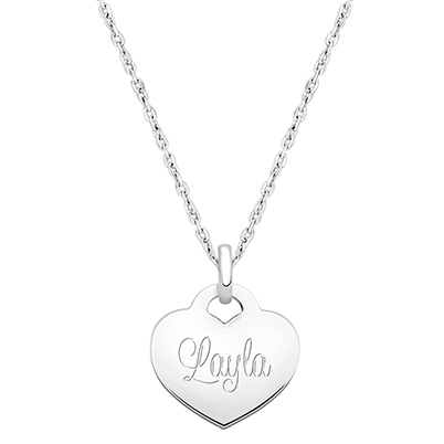 14K White Gold Baby Heart, Engraved Children&#039;s Necklace for Girls (FREE Personalization) - 14K White Gold