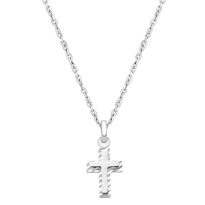 Beautifully Beveled Cross, Children&#039;s Necklace for Boys - 14K White Gold