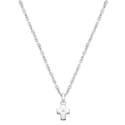 Forever in Faith Cross with Genuine Diamond, Children&#039;s Necklace for Boys - 14K White Gold