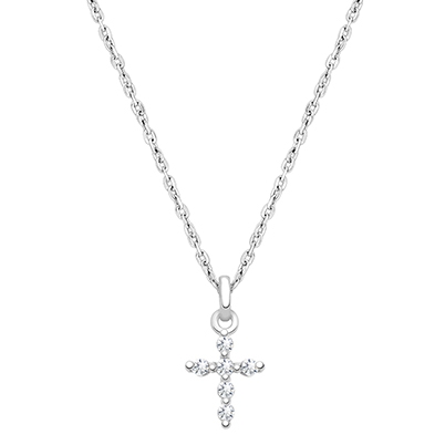 Shining Cross, Pavé CZ Children&#039;s Necklace for Boys - 14K White Gold