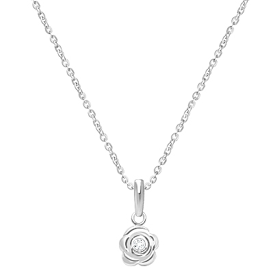 Blushing Rose, Clear CZ Children&#039;s Necklace for Girls - 14K White Gold