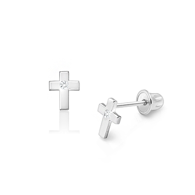 White gold cross earrings with cz earrings