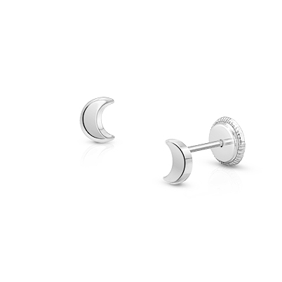 Moonlight Studs, Baby/Children's Earrings, Screw Back - 14K White Gold