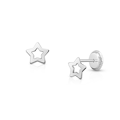 Wish Upon a Star, Teen's Earrings, Screw Back - 14K White Gold