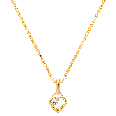 Touch of Sparkle, Clear CZ Heart, Teen&#039;s Necklace for Girls - 14K Gold