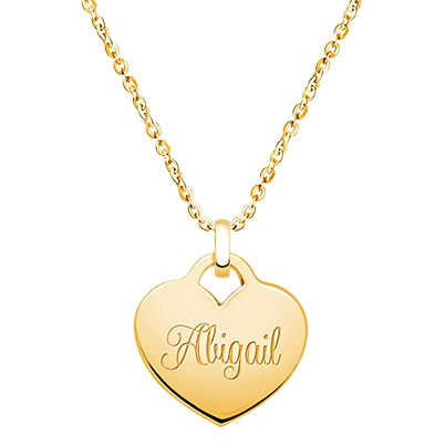 14K Gold Heart, Engraved Children&#039;s Necklace for Girls (FREE Personalization) - 14K Gold