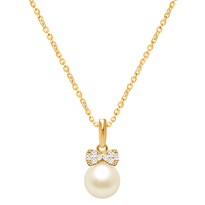 Miss Mouse Bow with Pearl Children&#039;s Necklace (Includes Chain) - 14K Gold