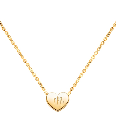 Mini Sliding Heart Necklace, (Includes Chain &amp; FREE 1-Side Engraving) - 14K Gold