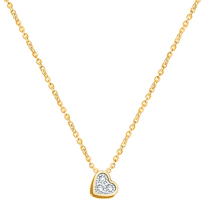 Tilted Heart, Pavé CZ Teen&#039;s Necklace for Girls - 14K Gold