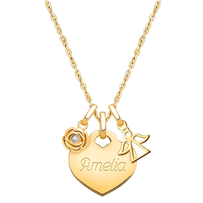 14K Gold Baby Heart, Communion Children's Necklace for Girls (Includes Religious Charm & FREE Engraving) - 14K Gold
